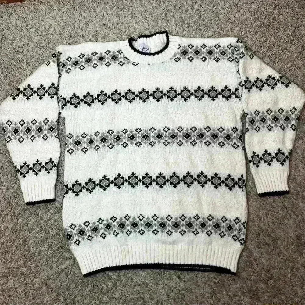 Vintage Nan Dorsey Cable Knit Sweater Made In USA Women Large Cream Heavy Warm